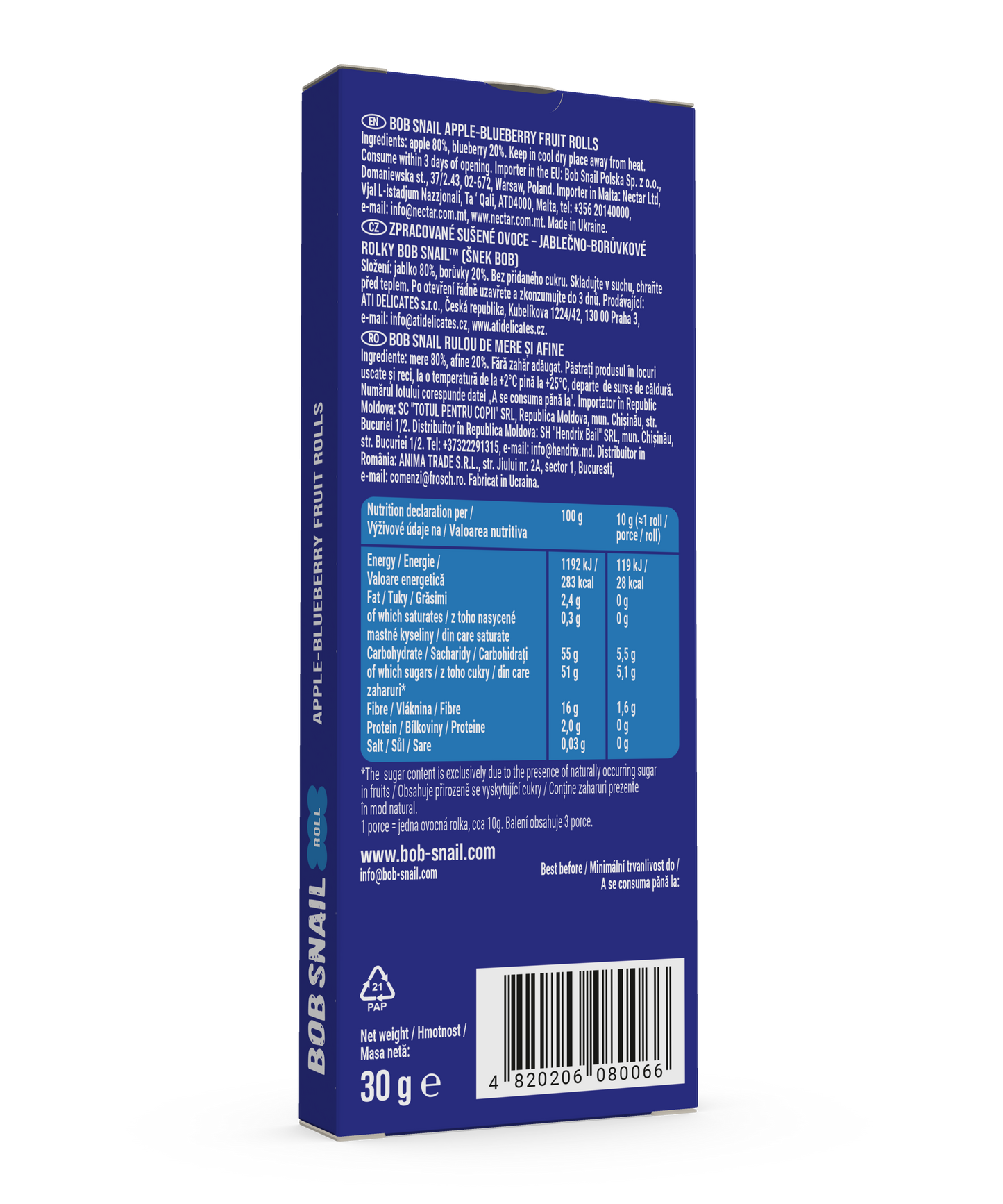 Bob Snail Fruit Rolls Apple-Blueberry 30g (3 rolls)