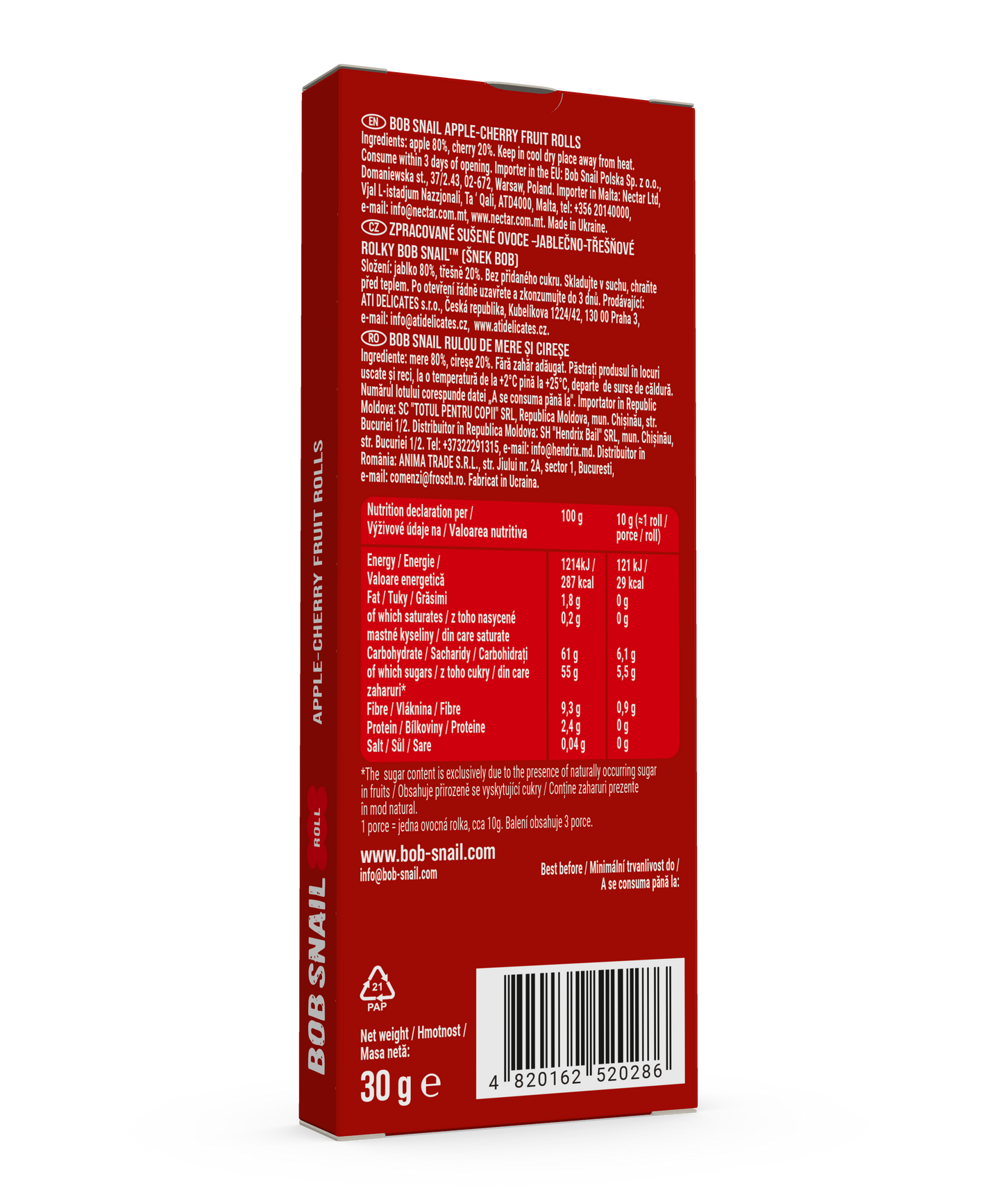 Bob Snail Fruit Rolls Apple-Cherry 30g (3 rolls)