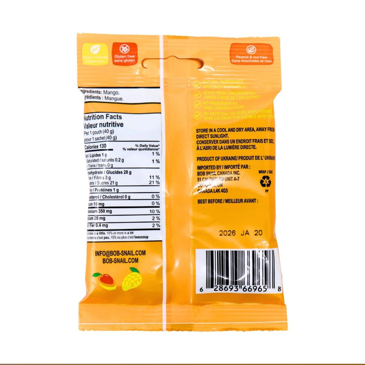 Bob Snail Fruit Snack Mango 40g