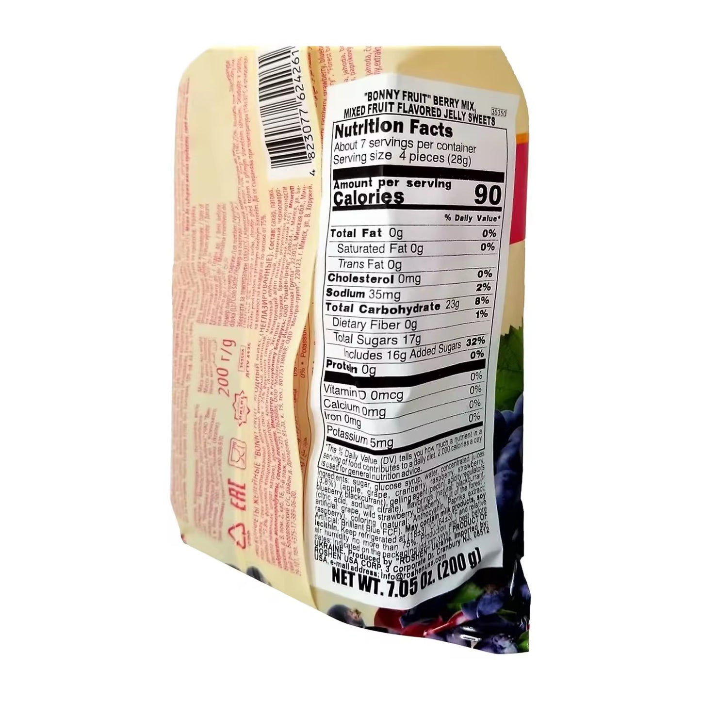 Roshen Bonny Fruit Berry Mix Gummy Candy, Made with 25% Fruit Juice, 200grams