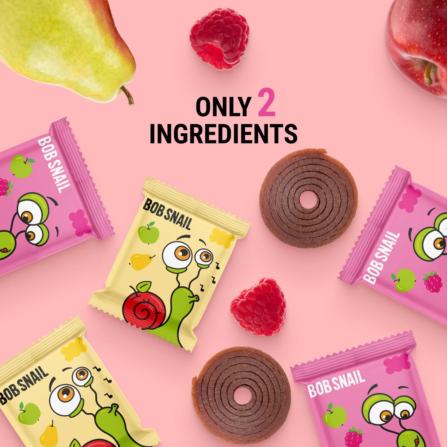 Bob Snail Fruit Roll Ups – 50 Fruit Snacks (Apple-Pear & Apple-Raspberry), Vegan, No Added Sugar, No Nuts, Gluten free, 500g