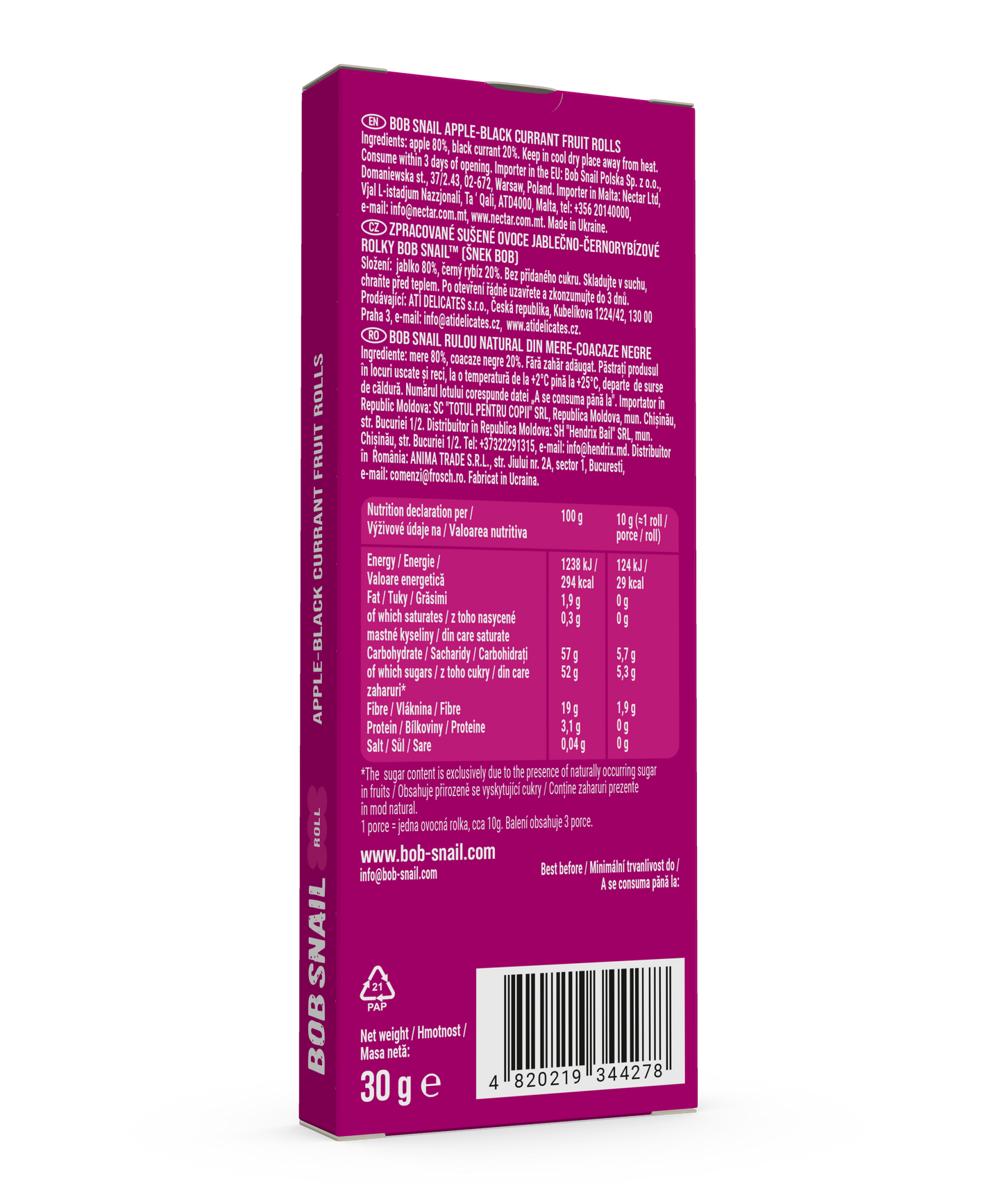 Bob Snail Fruit Rolls Apple-Black Currant 30g (3 rolls)