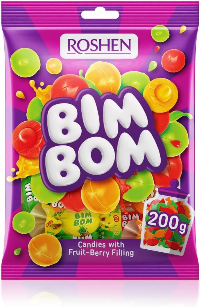 Roshen Bim Bom Mixed Fruit Fillings Hard Candies, 200 g