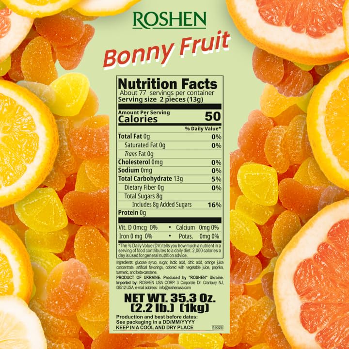 Roshen Bonny-Fruit Jelly Candy, Citrus Mix, Orange (200g) Vegan