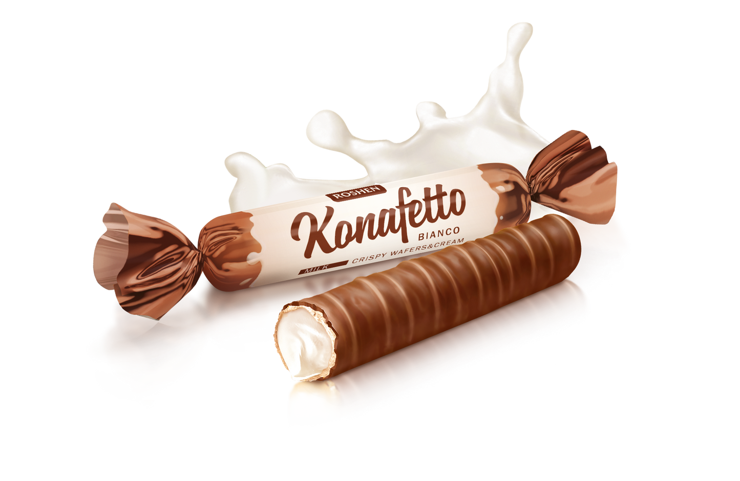 Roshen KONAFETTO BLANC, crispy tubes in chocolate glaze with cream filling 1 kg