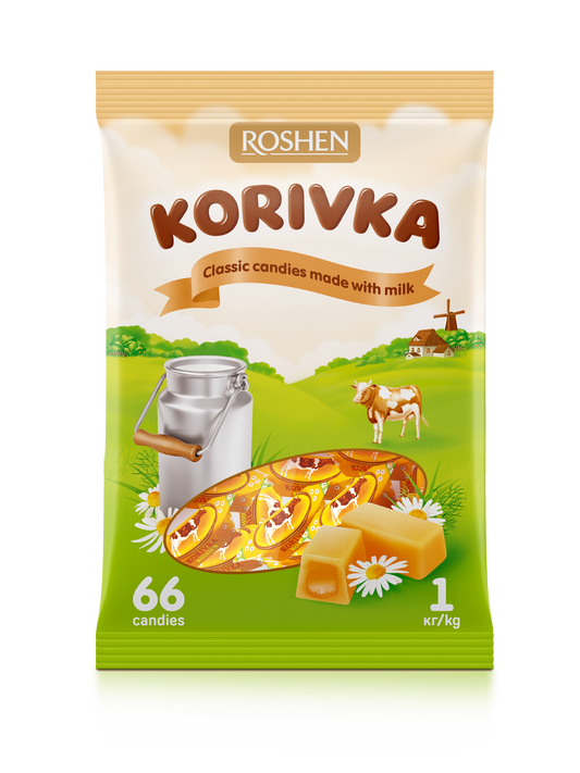Roshen Korivka Milk Fudge Candy, 1kg, (66 Pieces)